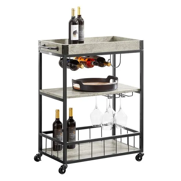 Haotian FKW56-HG,Bar Serving Cart Home Myra Rustic Mobile Kitchen Serving cart,Industrial Vintage Style Wood Metal Serving Trolley