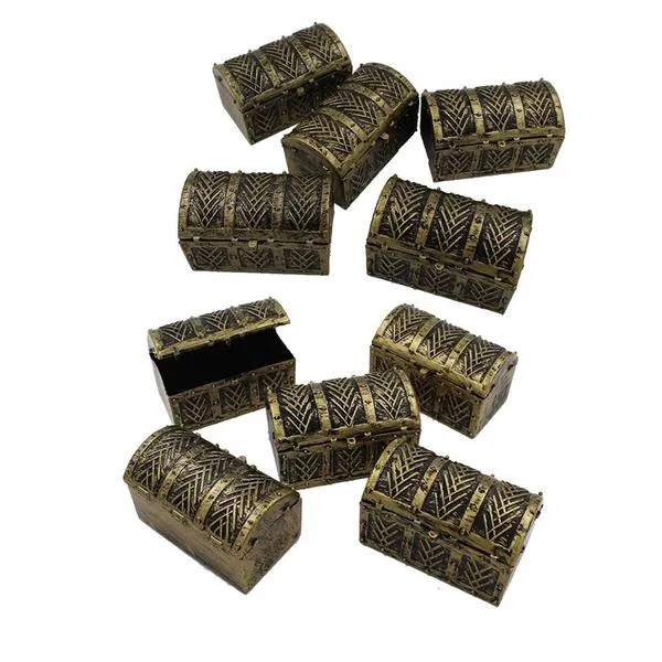 ZODIFEVI Pirate Treasure Chests, Mini Vintage Pirate Jewelery Box, Games Toys Set for Children Play Favor Party Supplies Decor Store Gold Coin Gem, Halloween Decorations (Pirate Treasure Chests)