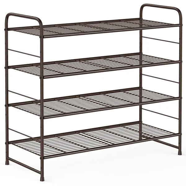 Auledio 4-Tier Shoe Rack,Stackable and Adjustable Multi-Function Wire Grid Shoe Organizer Storage,Extra Large Capacity, Space Saving, Fits Boots, high Heels, Slippers and More(Bronze)