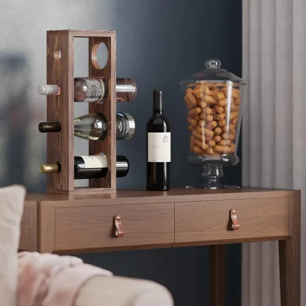 Rustic State Sonoma Wall Mounted Wood Vertical Wine Rack Holder Storage Shelf Organizer for 4 Bottles - Home, Kitchen, Dining Room Bar Décor - Walnut