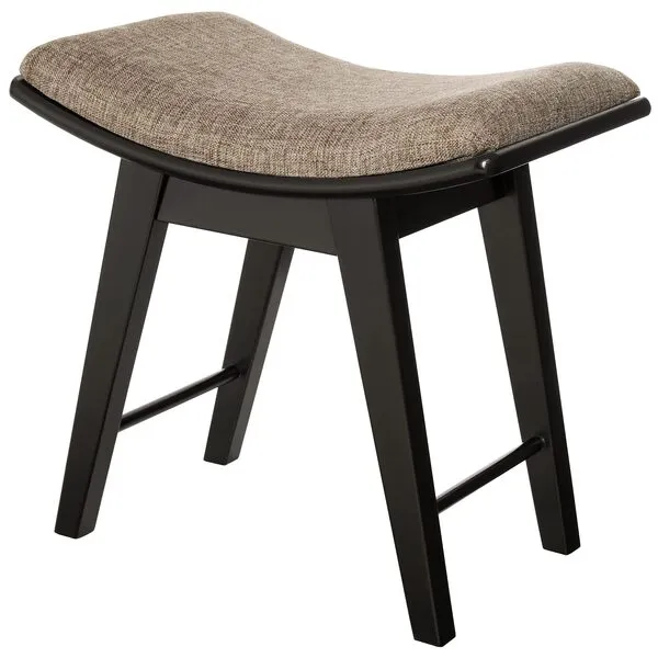 Iwell Vanity Stool with Rubberwood Leg, Makeup Bench with Concave Seat Surface, Vanity Bench, Padded Cushioned Chair, Piano Seat, Easy Assembly, Black
