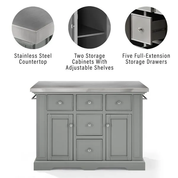 Crosley Furniture Julia Kitchen Island with Stainless Steel Top, Gray