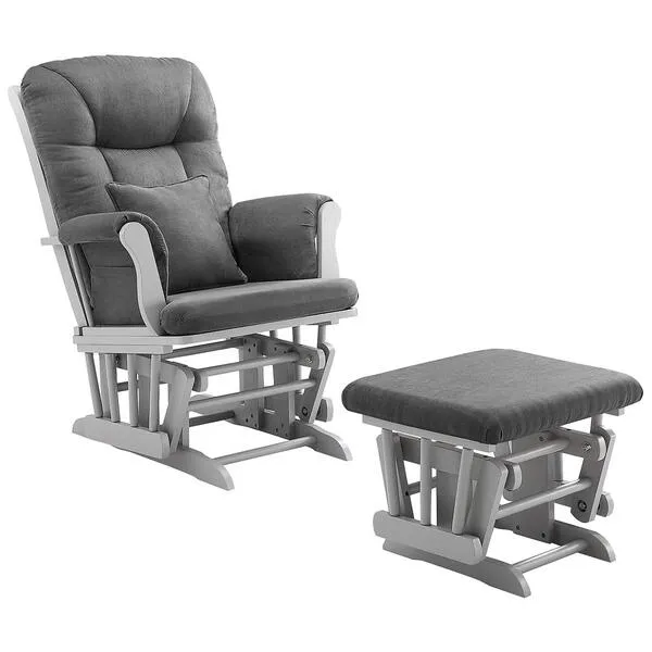 Angel Line Monterey Glider & Ottoman, Grey Finish - Dark Grey Cushion