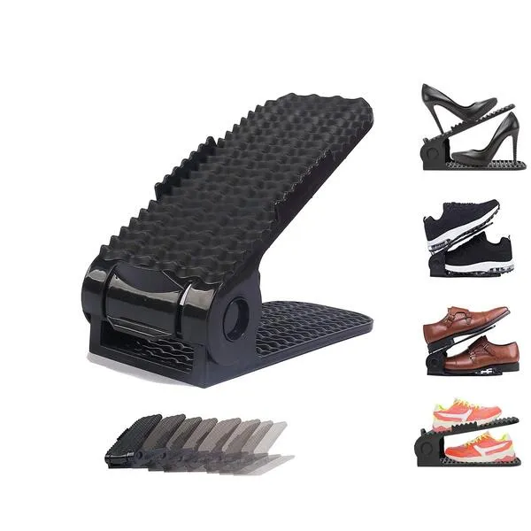 Yagizaai Bayou Shoe Slots, 8 PCS Shoes Slots Organizer, 4-Level Adjustable Shoe Stacker, Upgraded Shoe Space Saver, 50% Space-Saving Shoe Holders(Black)