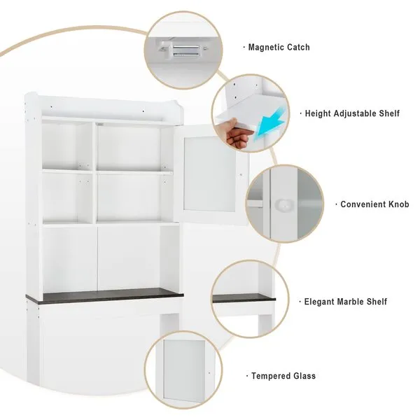 SUPER DEAL Over The Toilet Bathroom Storage Cabinet Freestanding Wooden Bathroom Organizer with Adjustable Shelves and Glass Door, White