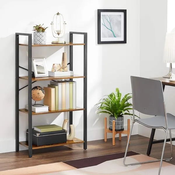 VASAGLE 4-Tier Tall Bookshelf, Bookcase with Steel Frame, Book Shelf for Living Room, Home Office, Study, 11.8 x 25.9 x 47.2 Inches, Industrial Style, Rustic Brown and Black ULLS60BX