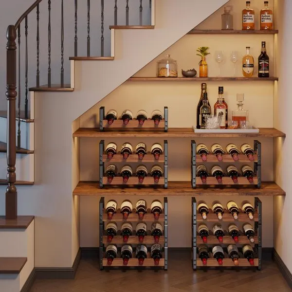 X-cosrack Rustic 3 Tier Stackable Wine Rack Freestanding 12 Bottles Organizer Holder Stand Countertop Liquor Storage Shelf Solid Wood & Iron 17