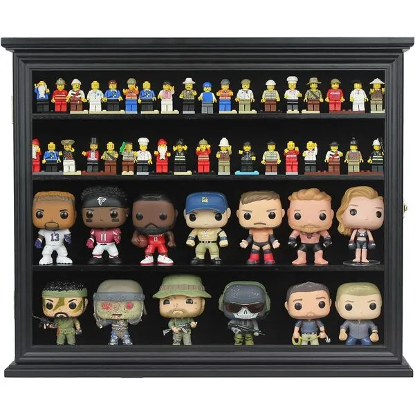 Shot Glass Shooter Display Case Small Wall Curio Cabinet for Salt & Pepper Shaker Display Also Compatible with Funko Pop Figures, Nodder Wobbler Figures - Black Frame