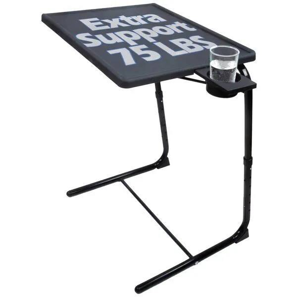 5 STAR SUPER DEALS Portable Foldable TV Tray Table Deluxe - Laptop, Eating, Drawing Tray Table Stand with Adjustable Tray with Sliding Adjustable Cup Holder (Black)