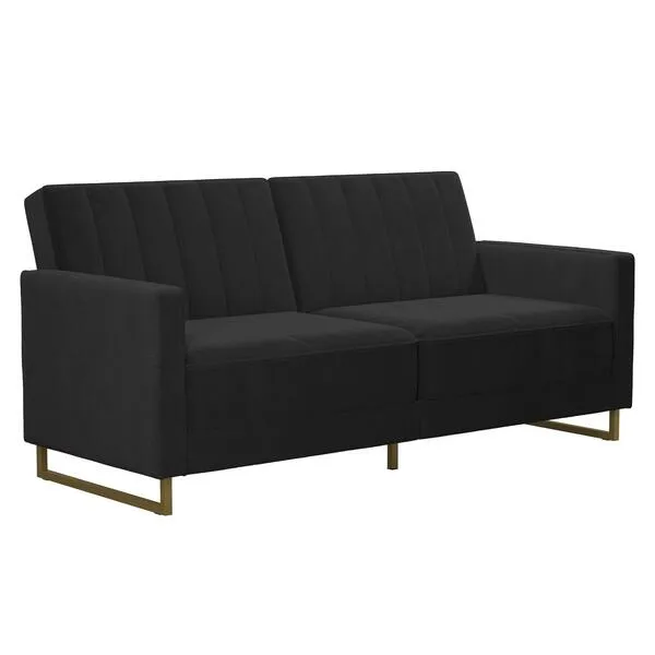Novogratz Skylar Coil Futon, Modern Sofa Bed and Couch, Black Velvet