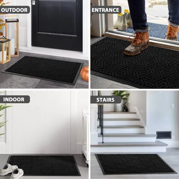 Yimobra Sturdy Front Entrance Door Mat, Heavy Duty Outdoor Indoor Doormat Entryway Floor Mat, Non Slip Rubber Backing, Easy Clean Shoe Scraper, Waterproof, Patio, Lawn, 17x29.5 Inch, Black