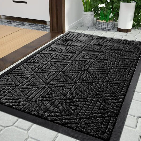 Yimobra Door Mat Outdoor Entrance, Heavy Duty Sturdy Front Welcome matt for Outside Home Entry, Back Patio Floor Porch Garage Office, Low Profile, Easy Clean, Waterproof, 29.5 x 17, Black
