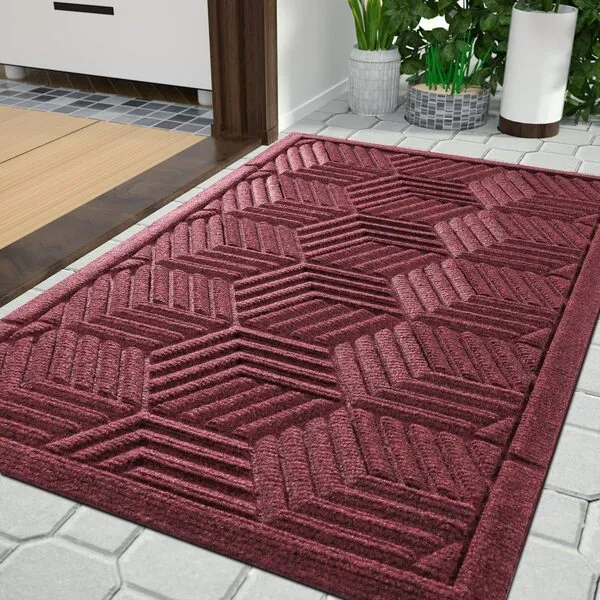 Yimobra Front Entrance Door Mat, All-Season Heavy Duty Outdoor Indoor Entryway Floor Mat, Sturdy Natural Rubber, Non Slip, Resist Dirt, Water Absorption, Easy Clean, 29.5x17 Inch, Red