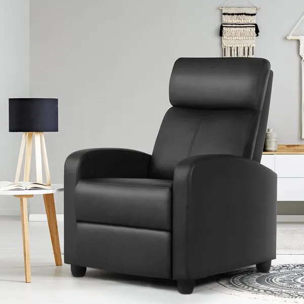 Yaheetech Home Theater Seating PU Leather Recliner Chair Modern Single Living Room Reclining Sofa with Pocket Spring Black