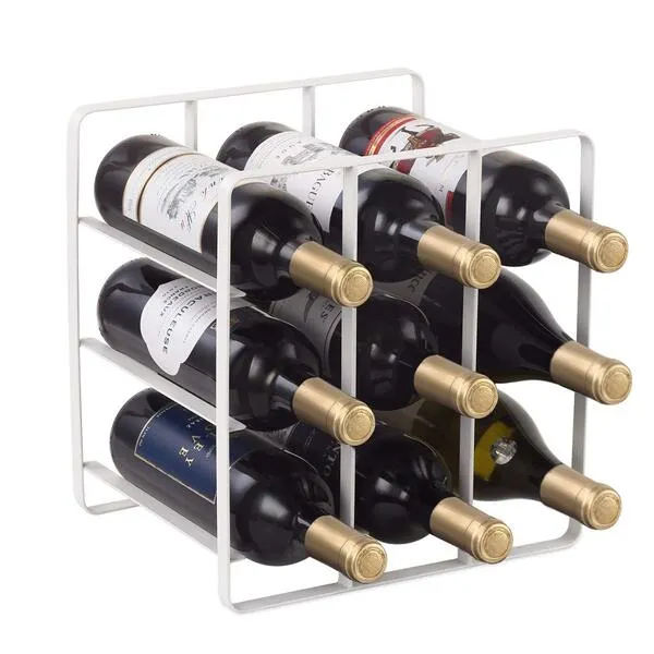 Buruis 9 Bottles Metal Wine Rack, Free-Standing Cabinet Water Bottle and Wine Rack Storage Organizer for Kitchen Countertop, Pantry, Fridge, Space Saver Protector for Red and White Wines Bottle