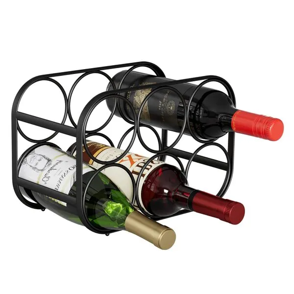 Buruis 6 Bottle Countertop Wine Rack - Wine Holder for Red White Wine Storage - Freestanding Metal Wine Rack - Modern Tabletop Bottle Holder - Black