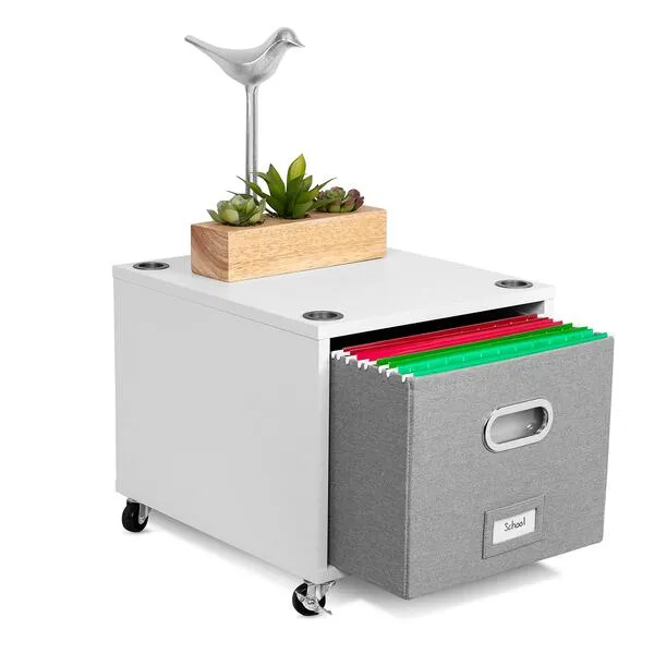 BIRDROCK HOME Rolling File Cabinet – Decorative Storage Shelf w/Removable Bins, Handles, and Wheels – Organize Files, Books, Toys, Under Desk Office Solution, Modern Design - 1 Lateral Drawer, White