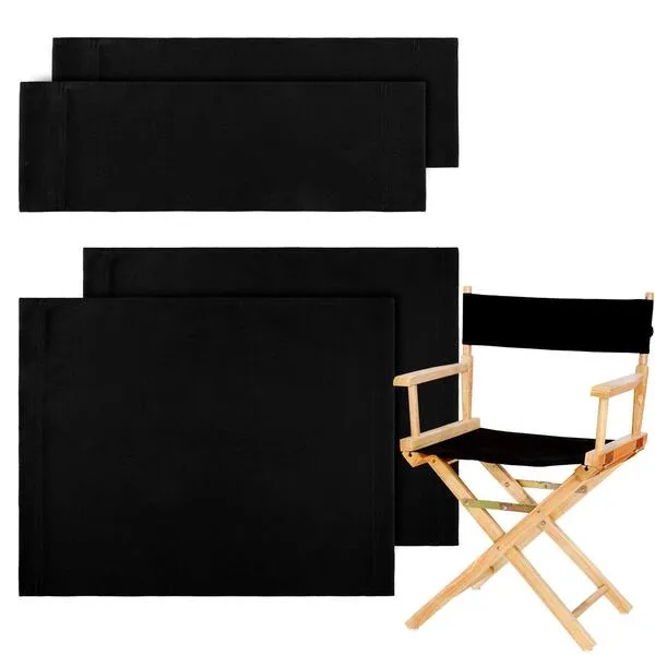 2 Set Directors Chair Canvas Replacement, Makeup Chair Seat and Back Replacement Cotton Canvas Stool Protector for Home Director Chair Medium Size (Black)