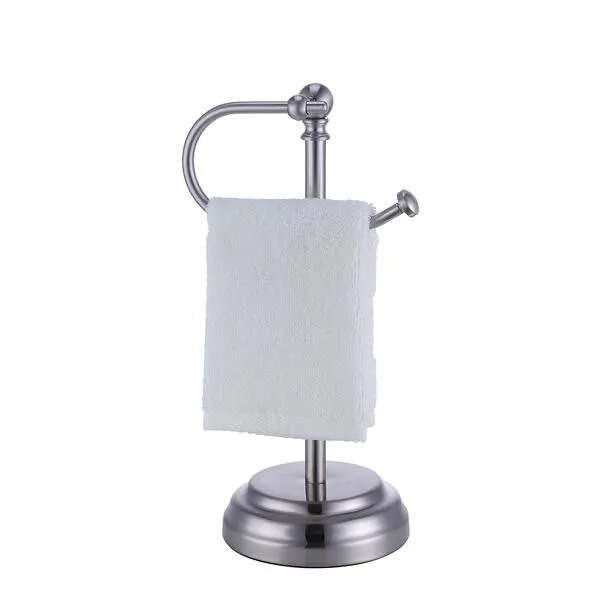 SunnyPoint Heavy Weight Classic Decorative Metal Fingertip Towel Holder Stand for Bathroom, Kitchen, Vanity and Countertops. (Brush Chrome, 13.5