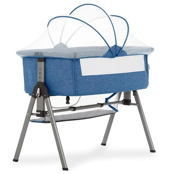 Dream On Me Lotus Bassinet and Bedside Sleeper in Blue, Lightweight and Portable Baby Bassinet, Adjustable Height Position, Easy to Fold and Carry Travel Bassinet- Carry Bag Included