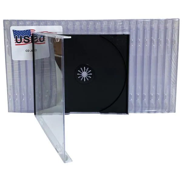 USDISC CD Jewel Cases Standard 10.4mm, Single 1 Disc, Black, Pack of 100