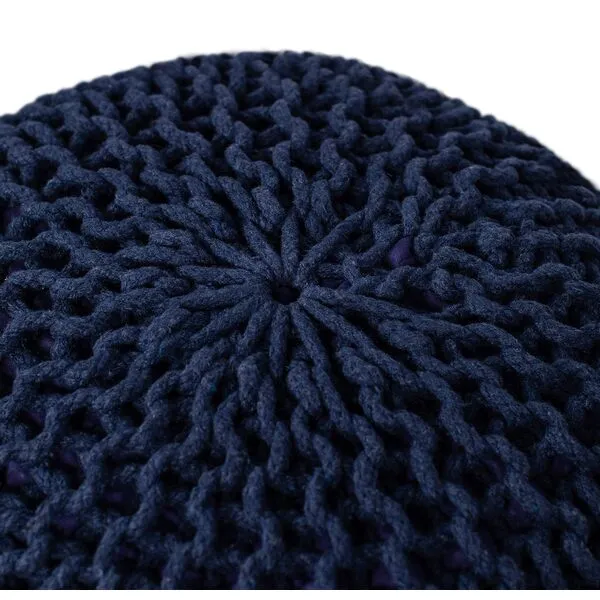 BIRDROCK HOME Round Pouf Ottoman | Cotton Braided Foot Stool with Bean Bag Filling | Boho Foot Rest for Living Room & Bedroom | Compact & Comfortable Seating, Lightweight & Soft | Navy