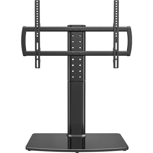 Universal Swivel TV Stand/Base Table Top Stand 40 to 86 inch TVs 110 Degree Swivel, 5 Level Height Adjustable, Heavy Duty Tempered Glass Base, Holds up 132lbs Screens, HT04B-003