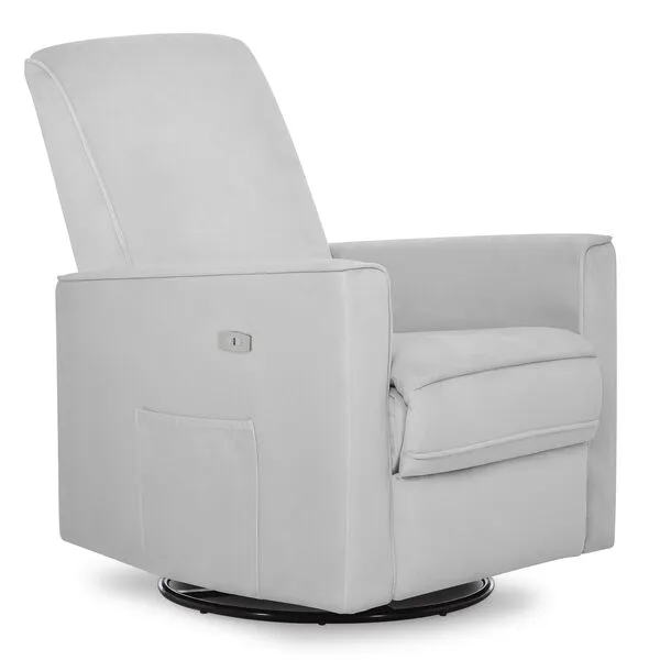 Evolur Harlow Deluxe Upholstered Plush Seating Glide Rocker, Swivel, Power Recliner with USB Port, Greenguard Gold Certified, Glider Chair for Nursery in Misty Grey, Modern Nursery Recliner