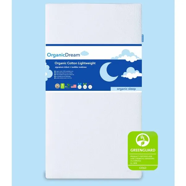 Organic Dream Crib and Toddler Mattress - 100% Breathable Proven to Reduce Suffocation Risk, 100% Washable Cover, Baby + Toddler Bed, GREENGUARD Certified, Hypoallergenic - Deluxe 5