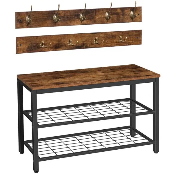HOOBRO Hall Tree with Bench, Coat Rack Shoe Bench Set, Entryway Shoe Rack Bench with Coat Hooks, Hall Tree Coat Rack, 27.6\