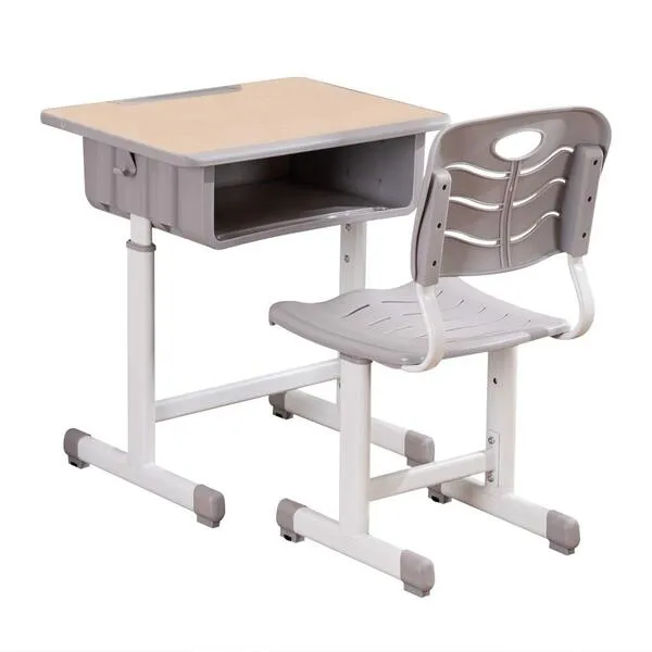 ShowMaven Student Desk and Chair Combo, Height Adjustable Children\'s Desk and Chair Workstation with Drawer, Pencil Grooves and Hanging Hooks for Home, School and Training (Light Grey&White Oak)