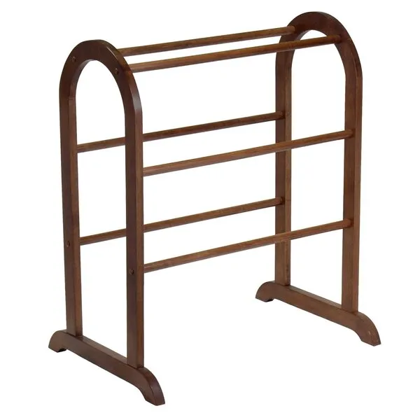 Contemporary Home Living 30” Antique Walnut Finished Quilt Rack with Six Long Rods