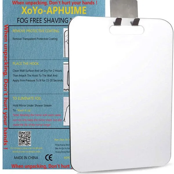 APHUIME Fogless Shower Mirror (11inX7.48in), Anti-Fog Shower Mirror, Shower Makeup Shave Mirror, Frameless Shower Mirror, Wall Hanging Mirror (Large, Shaver Hook)