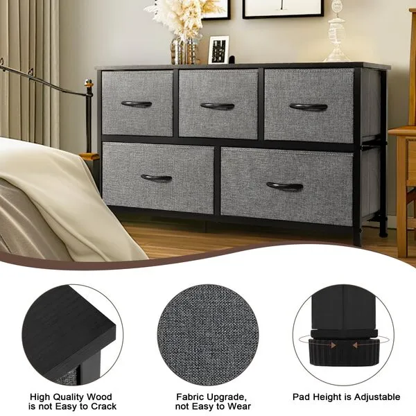 AZL1 Life Concept Extra Wide Dresser Storage Tower with Sturdy Steel Frame, 5 Drawers of Easy-Pull Fabric Bins, Organizer Unit for Bedroom, Hallway, Entryway, 11.4\