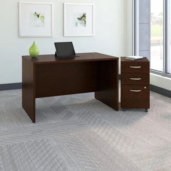 Bush Business Furniture Series C Office Desk with Mobile File Cabinet, 48W x 30D, Mocha Cherry