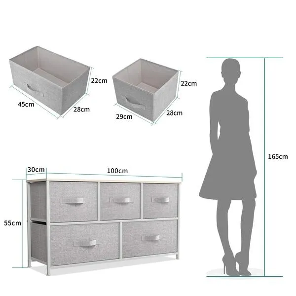 YITAHOME 5 Drawer Dresser - Fabric Storage Tower, Organizer Unit for Bedroom, Living Room, Hallway, Closets & Nursery - Sturdy Steel Frame, Wooden Top & Easy Pull Fabric Bins