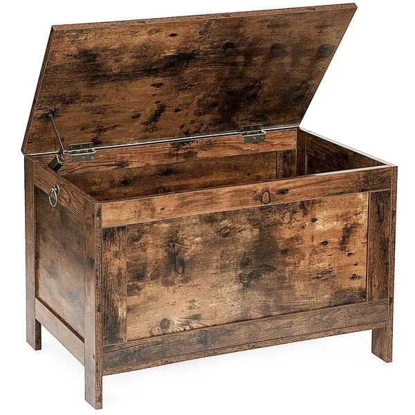HOOBRO Toy Box, Retro Wooden Look Storage Chest with Safety Hinge, Entryway Storage Bench Supports 220 lb, 29.9 x 15.7 x 18.9 Inches Toy Chest Organizer, Easy Assembly (Rustic Brown) BF75CW01G1