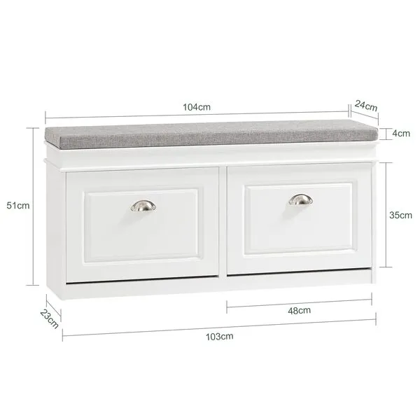 Haotian FSR64-W, White Shoe Storage Bench with 2 Flip Drawers & Padded Seat Cushion, Modern Design Shoe Storage Hallway Shoe Cabinet Shoe Bench Slim Entryway Shoe Organizer for Entryway, Bedroom