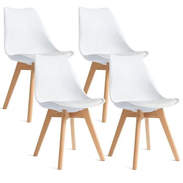 CangLong, White Modern Set, Shell Chair with Wood Legs for Kitchen, Dining, Living Room-Set of 4, Pack of 4