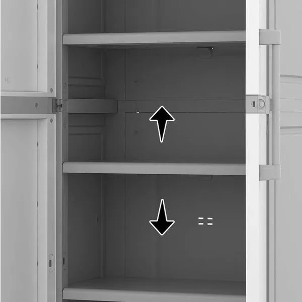 Keter Storage Cabinet with Doors and Shelves for Tool, Home Organization,Large, White & Grey