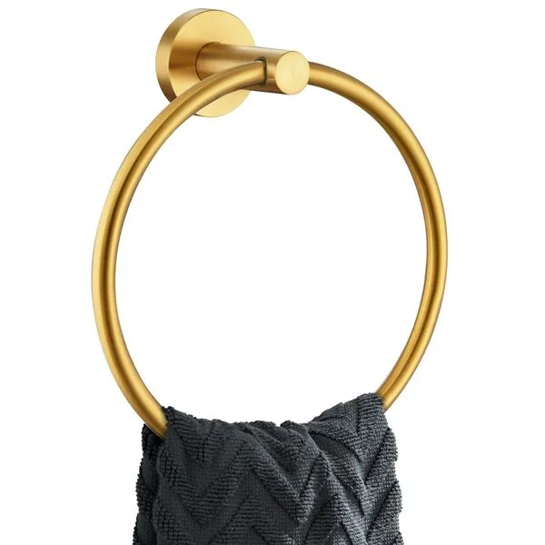 APLusee Round Towel Ring Brushed Gold, 304 Stainless Steel Towel Holder for Bathroom Kitchen, Wall Mount