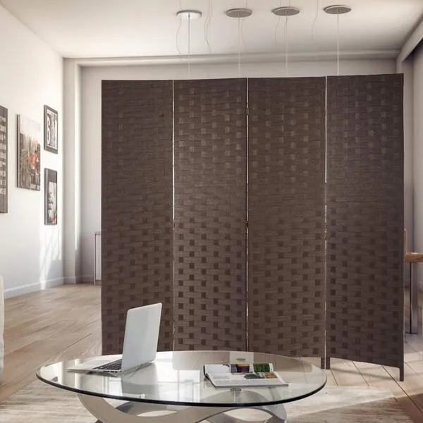 Room Dividers and Folding Privacy Screens 4 Panel 6 ft Foldable Portable Room Seperating Divider, Handwork Wood Mesh Woven Design Room Divider Wall, Room Partitions and Dividers Freestanding, Brown