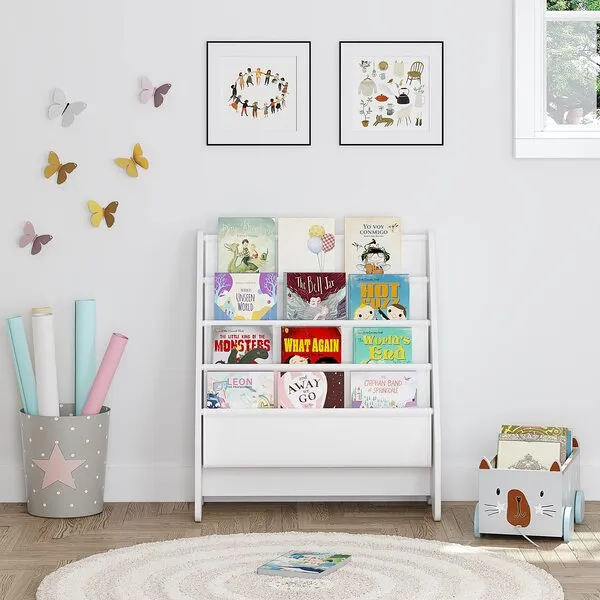 UTEX Kids Sling Bookshelf, Magazine/Book Rack,Book Organizer (White)