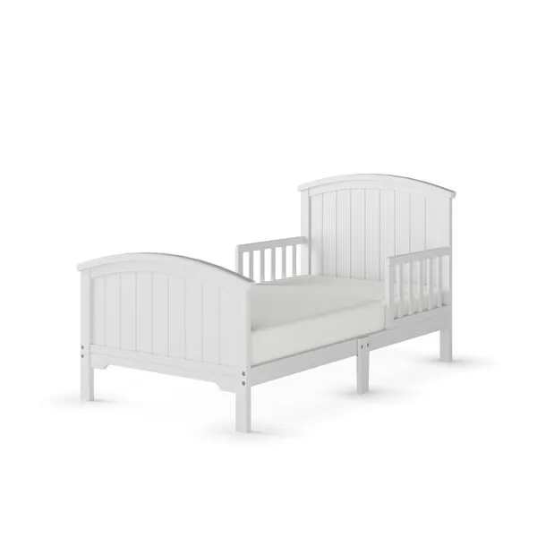 Child Craft Hampton Arch Top Toddler Bed for Kids with Guard Rails, Low to Ground Design, Made of Pinewood, Featuring Clean Lines to Match Any Décor (Matte White)