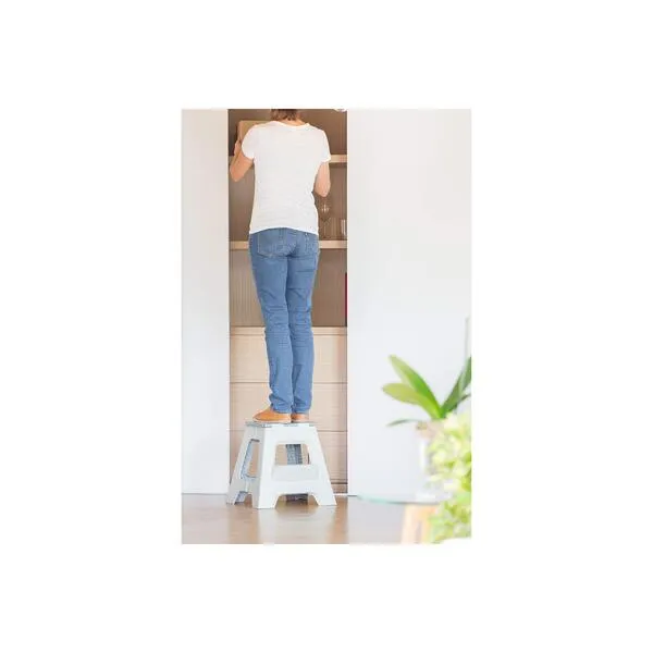 Vigar Compact Step Stool Foldable, Step Stools for Adults, Two-Step Stool, 16-inch, Lightweight Stool, 330 lb Capacity, Non-Slip Folding Step Stool, Gray