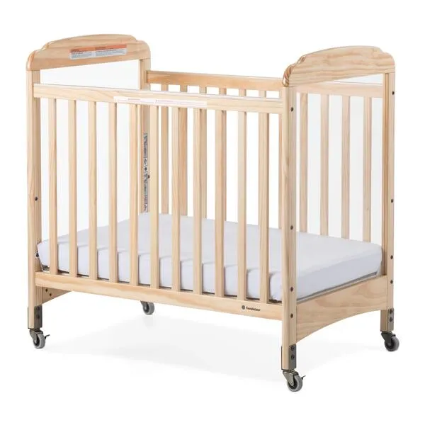 Foundations Serenity Compact Clearview Daycare Baby Crib, Fixed Side, Durable Wood Construction, Adjustable Mattress Board, Clear End Panels, Includes 3