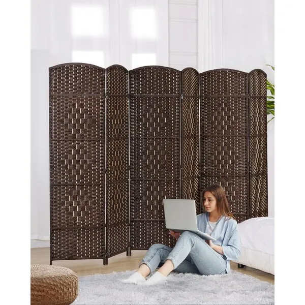 JOSTYLE Room Divider 6ft. Tall Extra Wide Privacy Screen, Folding Privacy Screens with Diamond Double-Weave Room dividers and Freestanding Room Dividers Privacy Screens(Brown, 6-Panel)