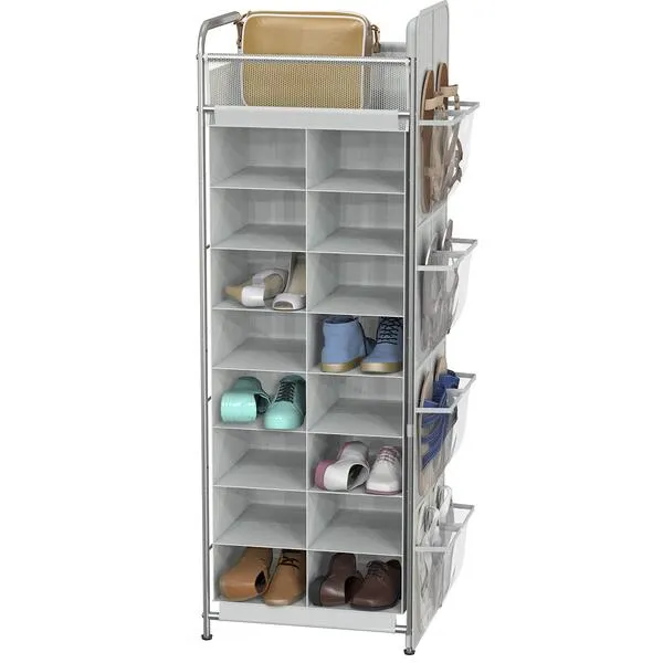 Simple Houseware Shoe Stand Tower Rack w/side hanging bag 20-Pair, Grey
