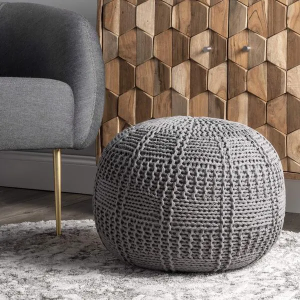 nuLOOM Berlin Casual Knitted Filled Ottoman Pouf 14