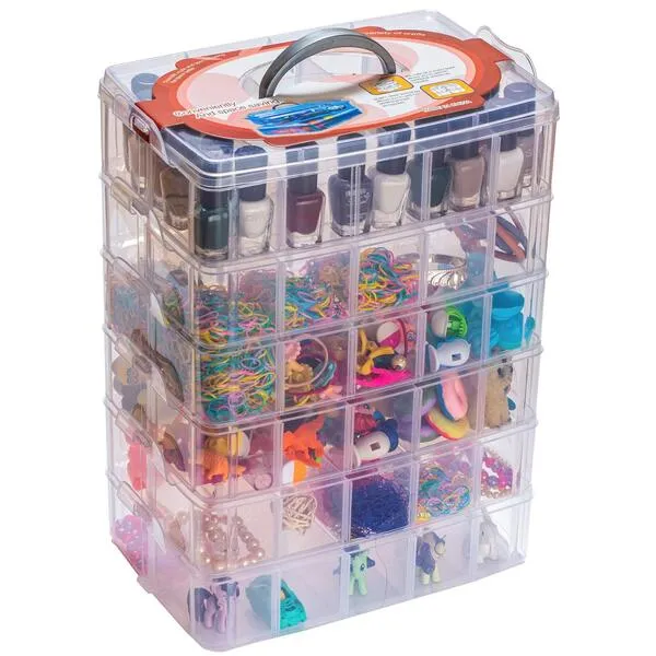 Sooyee 6 Layers Stackable Storage Container Clear 60 Adjustable Compartments,Compatible with Small Toys Arts and Crafts Piping Tips Hardware Storage Organizer